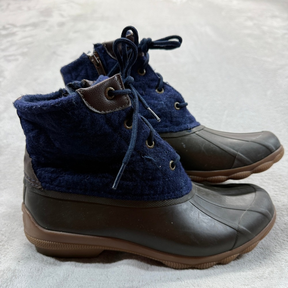 Sperry Boots Women's 8.5 Duck Boots Navy Blue Wool Quilted Saltwater‎ STS83679